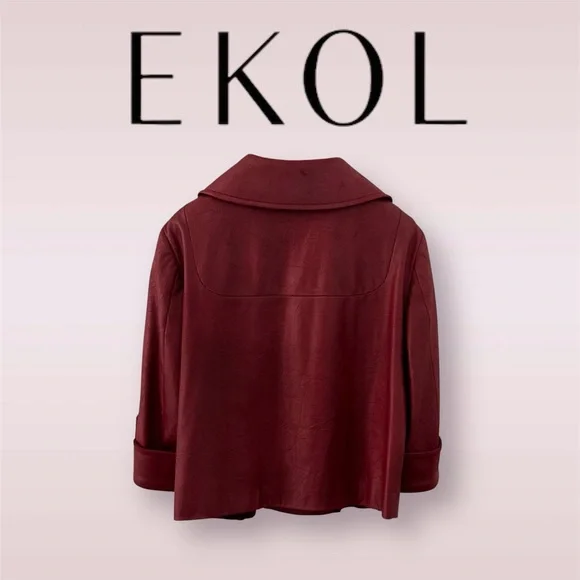 🛍️SALE🛍️ EKOL Women's Faux Leather Textured Hip-length Style Jacket - Picture 3 of 10